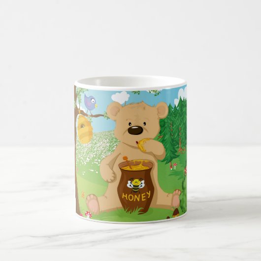 Niedlicher Bär, der Honig isst Kaffeetasse (Mittel)