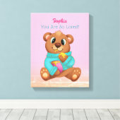 Niedlicher Bär, der Honig isst, Name/Nachricht des Leinwanddruck (Insitu (Holzboden))