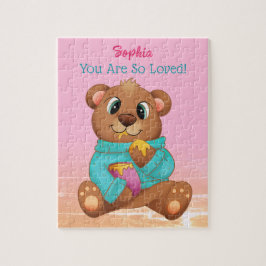 Niedlicher Bär, der Honig isst, Name/Nachricht des Puzzle