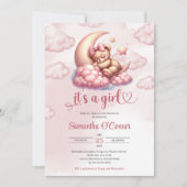 Niedlicher Bär, der über dem Mond schläft Baby Dus Einladung (Vorderseite)