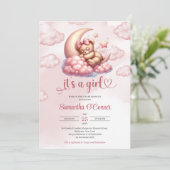 Niedlicher Bär, der über dem Mond schläft Baby Dus Einladung (Stehend Vorderseite)