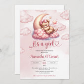 Niedlicher Bär, der über dem Mond schläft Baby Dus Einladung (Vorne/Hinten)