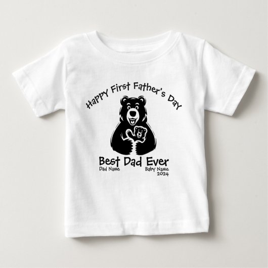 Niedlicher Bär des Ersten Vaters: Weiß und Schwarz Baby T-shirt (Vorderseite)