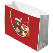 Niedlicher Bär & Fox Weihnachtsgeschenk Große Geschenktüte (Rückseite Schrägansicht)