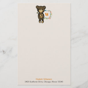 Niedlicher Bär, gelbe Blume und Blumenkranz Briefpapier