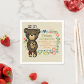 Niedlicher Bär, Gelbe Blume und Blumenkranz Geburt Serviette (Beispiel)