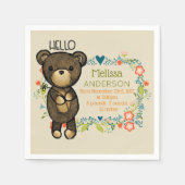 Niedlicher Bär, Gelbe Blume und Blumenkranz Geburt Serviette (Vorderseite)