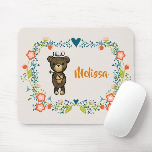 Niedlicher Bär, gelbe Blume und Blumenkranz Mousepad (Mit Mouse)