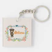 Niedlicher Bär, gelbe Blume und Blumenkranz Schlüsselanhänger (Rückseite)