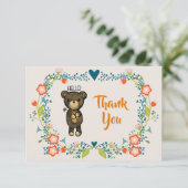Niedlicher Bär, gelbe Blume und Blumenkranz Vielen Dankeskarte (Stehend Vorderseite)