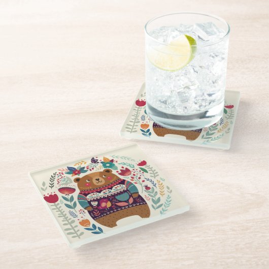 Niedlicher Bär Glasuntersetzer (Schrägansicht)