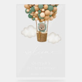 Niedlicher Bär, Grüne Balloons, Erster Geburtstag Acrylschild (Vorderseite)