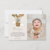 Niedlicher Bär, Grüne Balloons, erster Geburtstag Dankeskarte (Vorderseite)