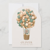 Niedlicher Bär, Grüne Balloons, erster Geburtstag Einladung (Rückseite)