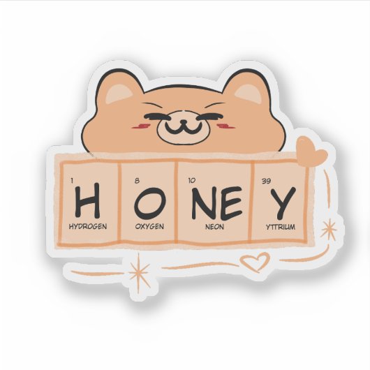 Niedlicher Bär "Honey" Vinyl Sticker (Vorderseite)