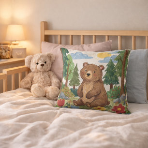 Niedlicher Bär im Wald Zeichnung für Kinder Kissen