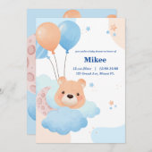 Niedlicher Bär in Clouds Babydusche Einladung (Vorne/Hinten)