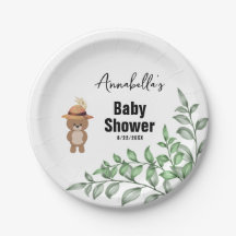 Niedlicher Bär in der Wood Baby-Dusche