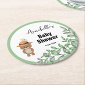 Niedlicher Bär in der Wood Baby-Dusche Runder Pappuntersetzer (Angewinkelt)