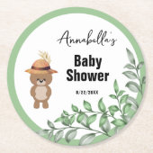 Niedlicher Bär in der Wood Baby-Dusche Runder Pappuntersetzer (Vorderseite)