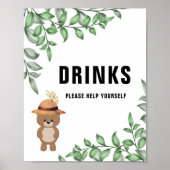 Niedlicher Bär in der Wood Drinks Kinderdusche Poster (Vorne)