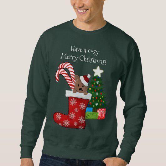 Niedlicher Bär in Weihnachten Strumpf Ugly Sweater Sweatshirt (Vorderseite)