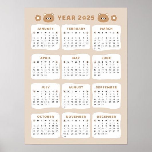 Niedlicher Bär - Kalender 2025 Poster (Vorne)