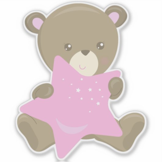 Niedlicher Bär, kleiner Bär, Babybär, Bär mit Ster Aufkleber (Vorderseite)
