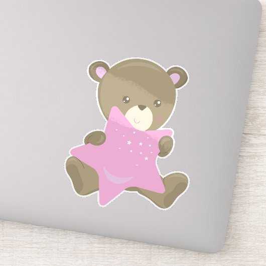 Niedlicher Bär, kleiner Bär, Babybär, Bär mit Ster Aufkleber (Detail)
