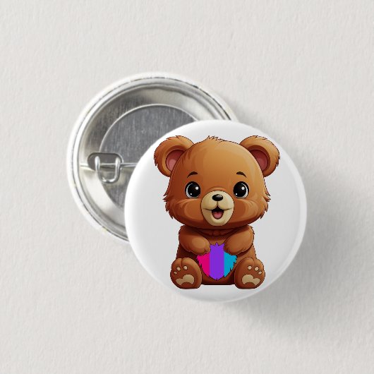 Niedlicher Bär mit androgyner Stachelflagge Herz Button (Vorne & Hinten)