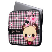 Niedlicher Bär mit Ballonen auf schwarzem und rosa Laptopschutzhülle (Vorderseite Links)