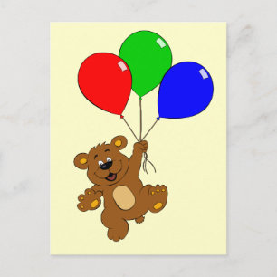 Niedlicher Bär mit Ballons Cartoon Kinder Postkart Postkarte