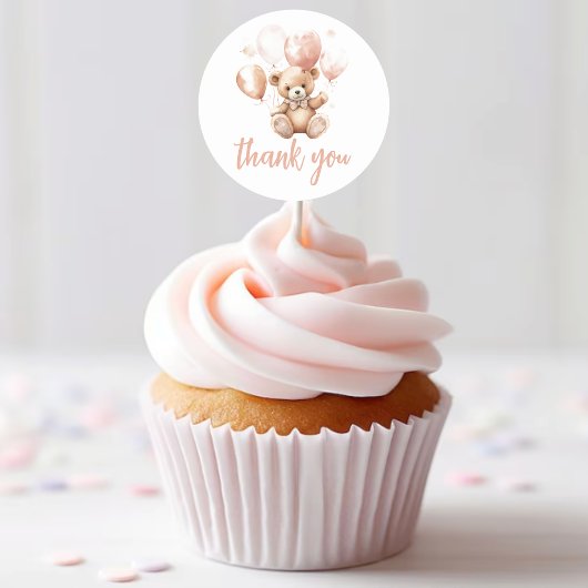 Niedlicher Bär mit Balloons | Baby Pink Runder Aufkleber