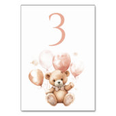 Niedlicher Bär mit Balloons | Baby Pink Tischnummer (Rückseite)