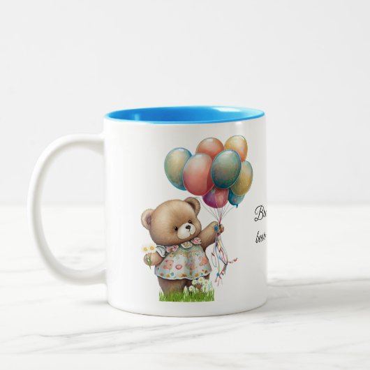 Niedlicher Bär mit Balloons Beary Good Vibes Zweifarbige Tasse (Links)