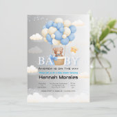 Niedlicher Bär mit Balloons DualShade Babydusche Einladung (Stehend Vorderseite)
