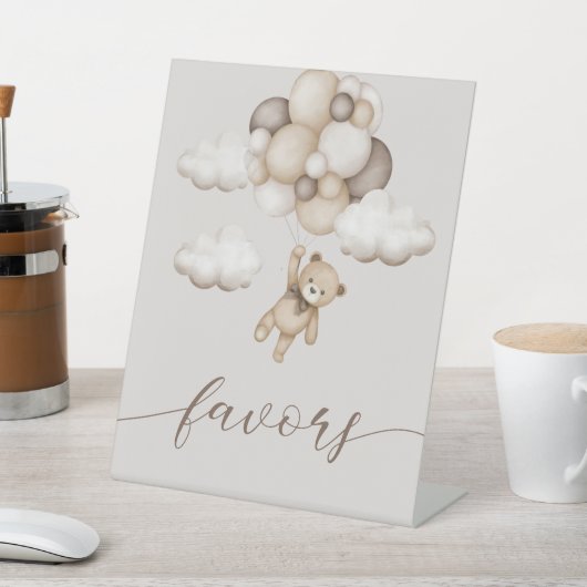 Niedlicher Bär mit Balloons-Favoriten Sockelschild (In SItu)