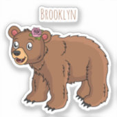 Niedlicher Bär mit Blume Cartoon Abbildung Aufkleber (Vorderseite)