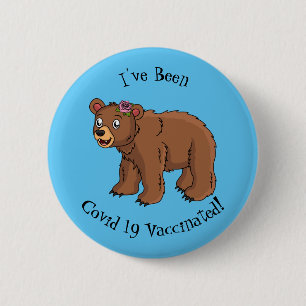 Niedlicher Bär mit Blume Cartoon Abbildung Button
