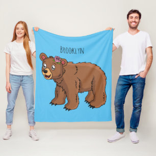 Niedlicher Bär mit Blume Cartoon Abbildung Fleecedecke