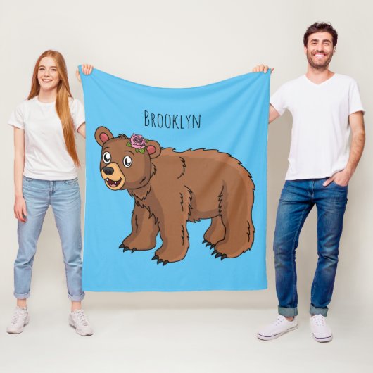 Niedlicher Bär mit Blume Cartoon Abbildung Fleecedecke (Beispiel)