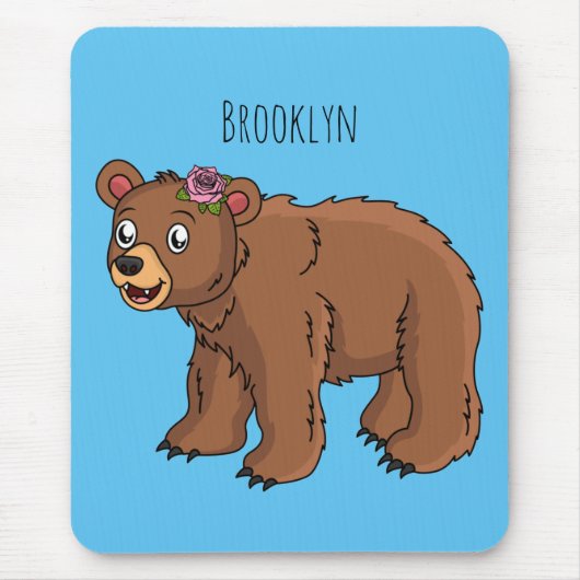 Niedlicher Bär mit Blume Cartoon Abbildung Mousepad (Vorne)