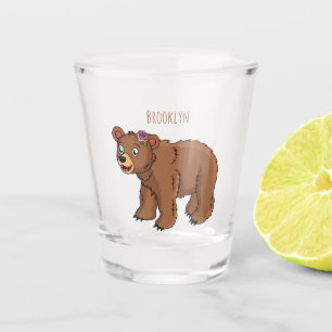 Niedlicher Bär mit Blume Cartoon Abbildung Schnapsglas