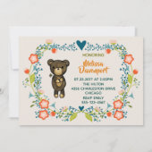 Niedlicher Bär mit Blumenkreidewaschdusche Einladung (Rückseite)