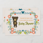 Niedlicher Bär mit Blumenkreidewaschdusche Einladung (Vorne/Hinten)