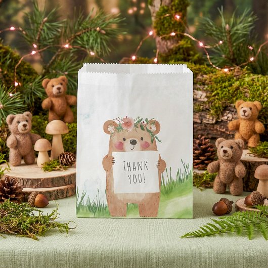 Niedlicher Bär mit Blumenkrone Danke Geschenktütchen