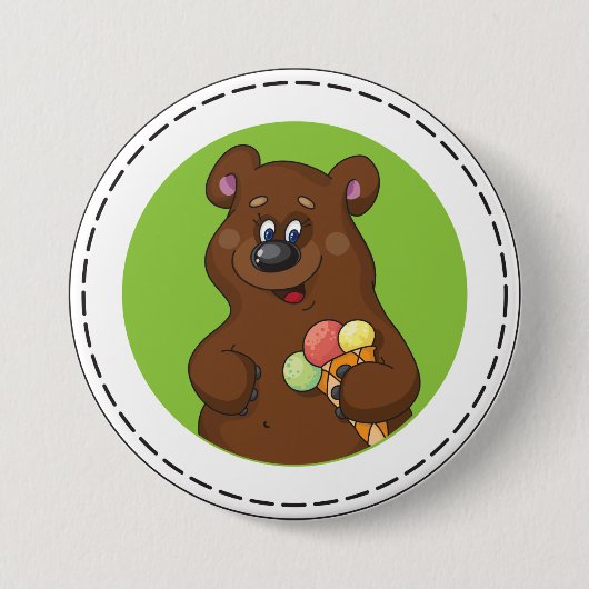 Niedlicher Bär mit Eiscreme-Kone-Fun Tier Button (Vorderseite)