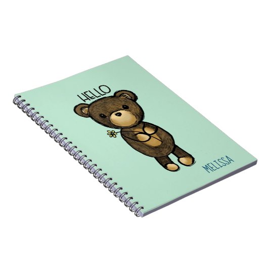 Niedlicher Bär mit gelber Blume Hallo Notizblock (Rechte Seite)