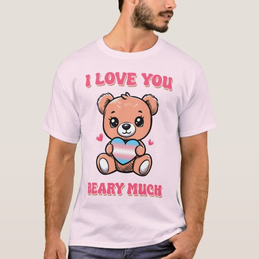 Niedlicher Bär mit Herz in Transgender Flag Farben T-Shirt (Vorderseite)