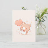 Niedlicher Bär mit Herzballon Grußkarte Dankeskarte (Stehend Vorderseite)